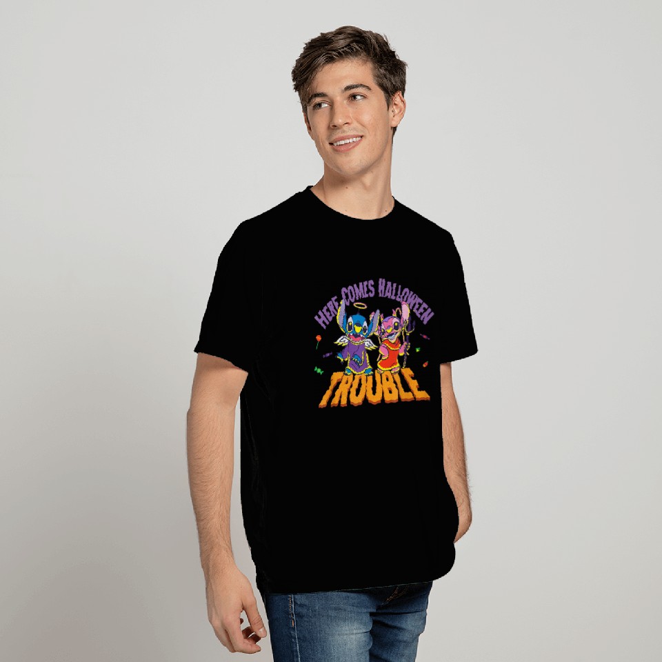 Disneyss Stitch Angel Here Comes Halloween Trouble T-Shirts