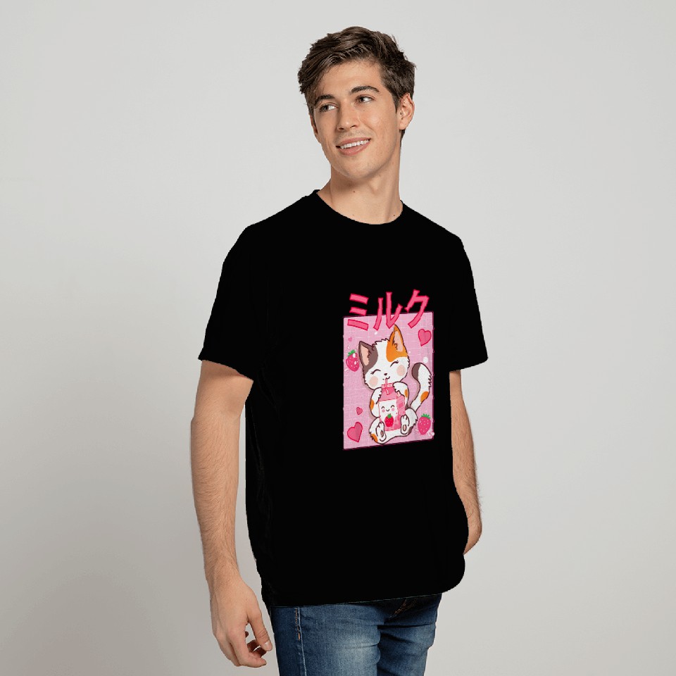 Cat Paws Strawberry Shake Strawberry Milk Cute Kawaii Neko T-Shirts