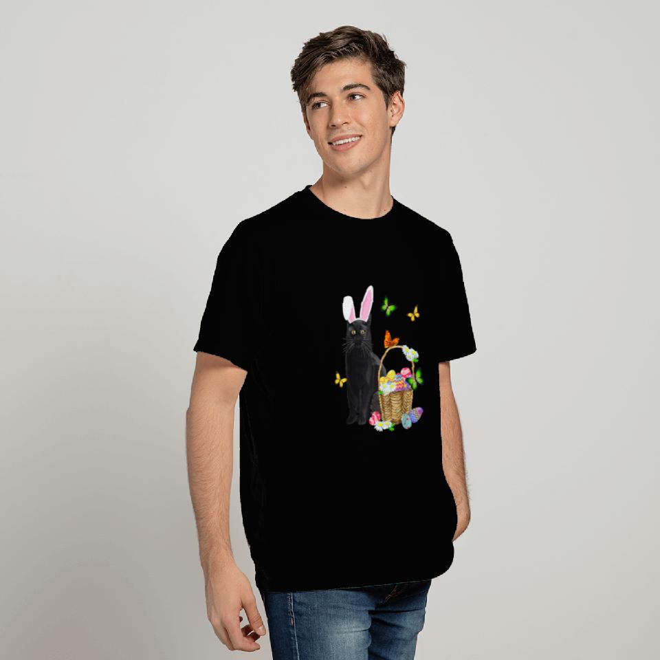 black cats Paws Bunny Hat Rabbit Easter Eggs Basket Egg Hunting T-Shirts