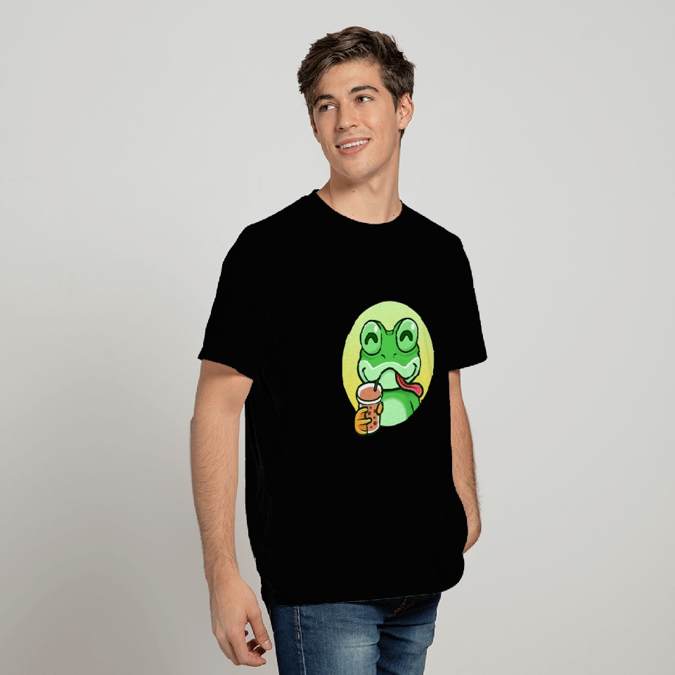 Frog Gift Cute Kawaii Toad Drinking Bubble Tea a Frog Boba Tea T-Shirts
