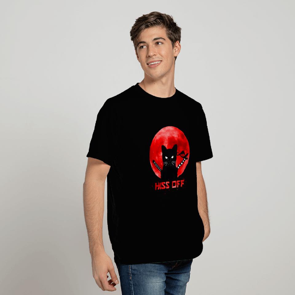 black cats Paws Kitty Ninja Red Moon Hiss Off T-Shirts