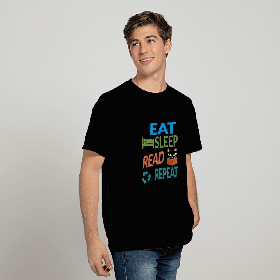 Cute Kitty Cat Face Eat Sleep Read Repeat T-Shirts
