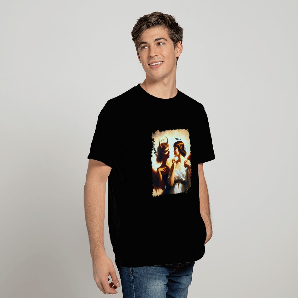 Angel Devil Mirror Image Ethereal Duality Portrait T-Shirts