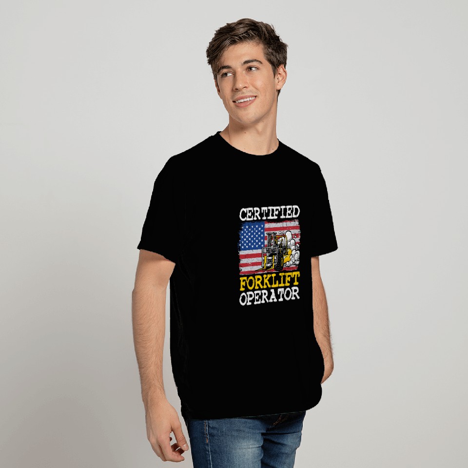 Forklift Fun American Flag Forklift Certified Forklift Operator 2 T-Shirts