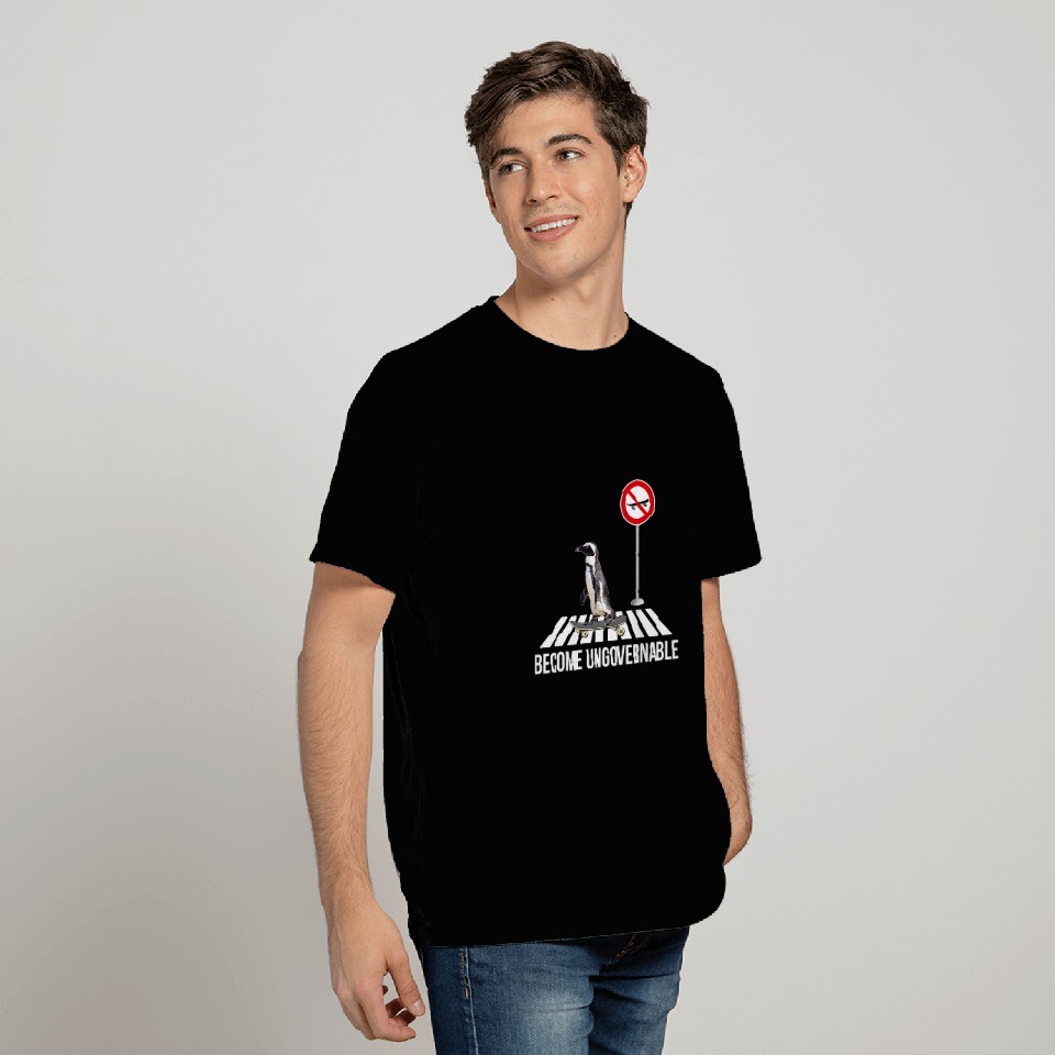 Penguin Pet Become Ungovernable Penguin Skateboarding T-Shirts