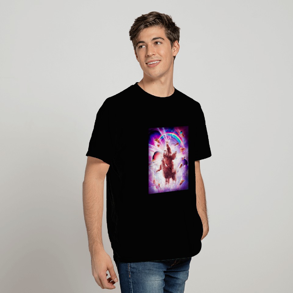 Sloth Pet Laser Eyes Space Cat Riding Sloth LlamaRainbow T-Shirts
