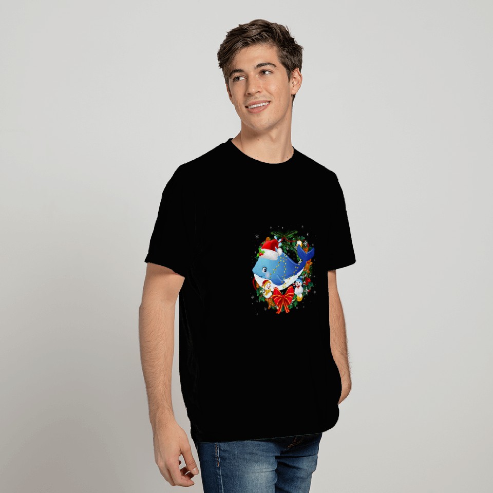 Whale Pet Santa Hat Christmas Wreath Decoration Xmas Pajamas T-Shirts