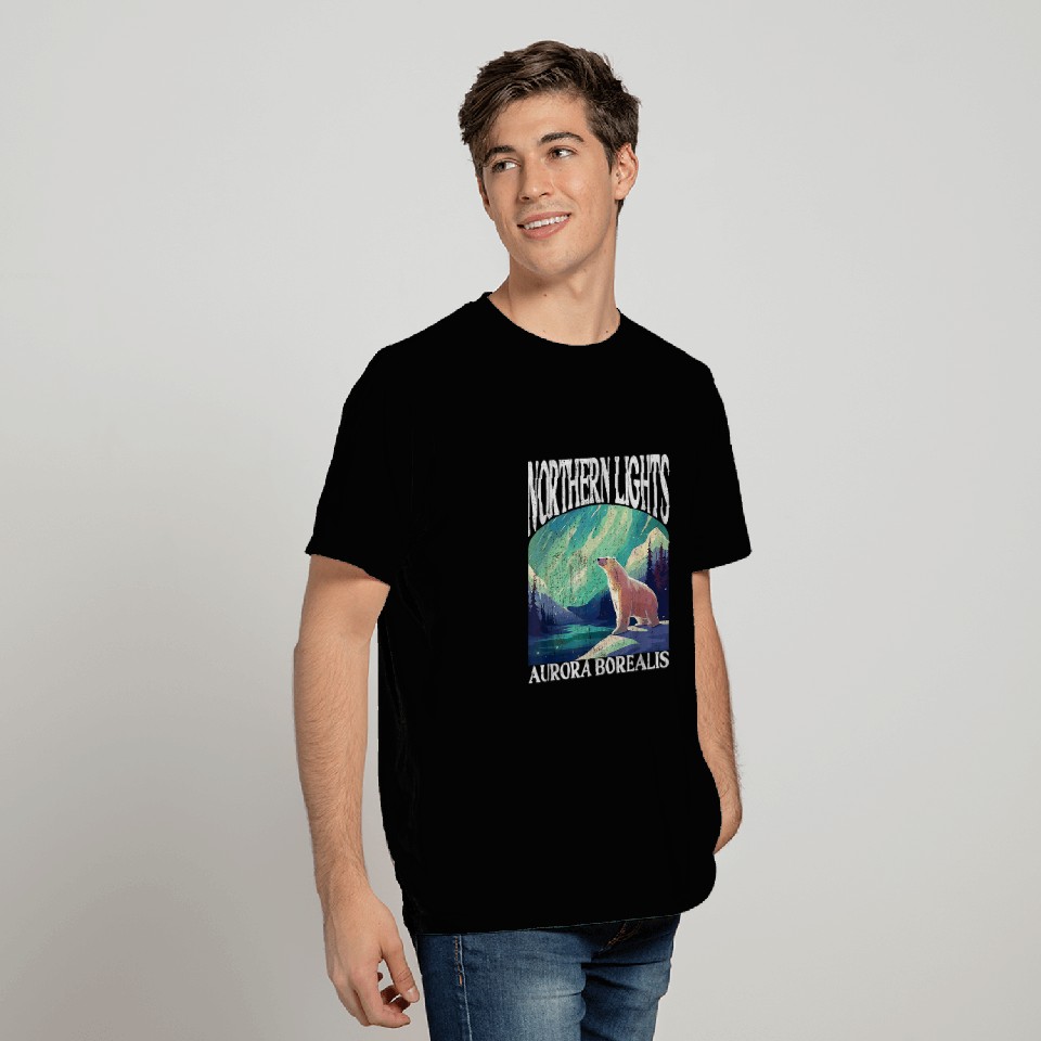 Bear Pet Northern Lights Aurora Borealis Polar Bear T-Shirts