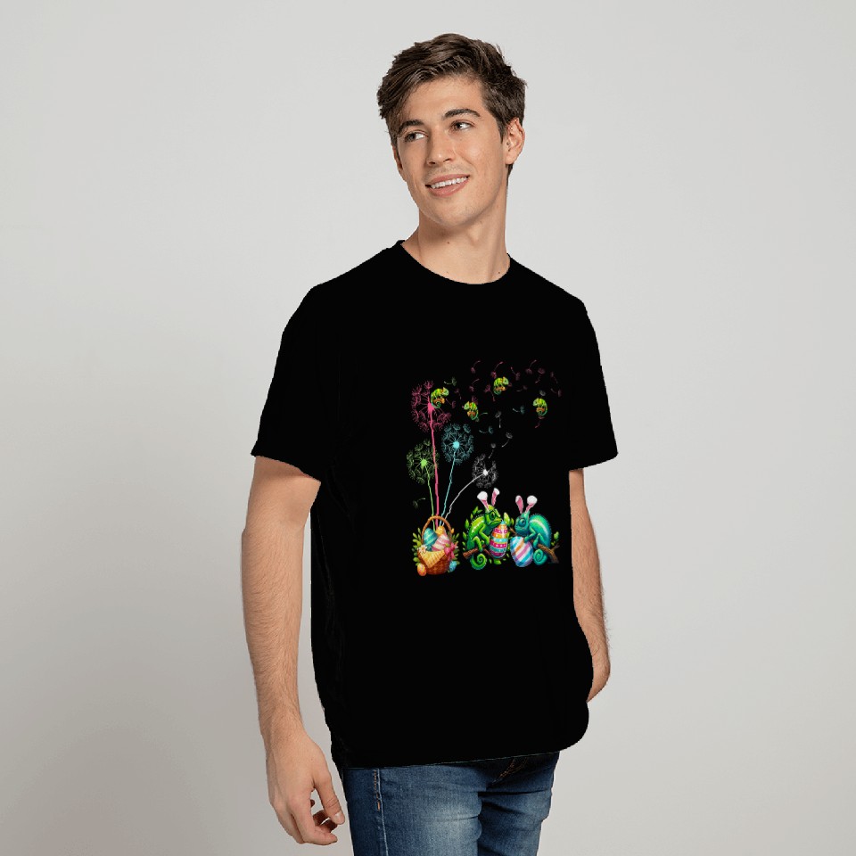 Squad Easter Couple Bunny Chameleons Dandelions Hunting Eggs T-Shirts