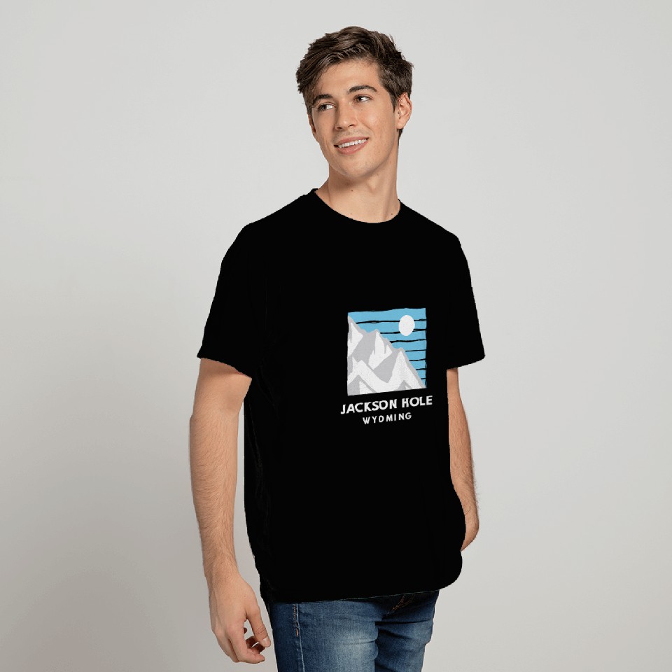Retro Cool Jackson Hole WY Mountain Blue Sky Moon Novelty T-Shirts