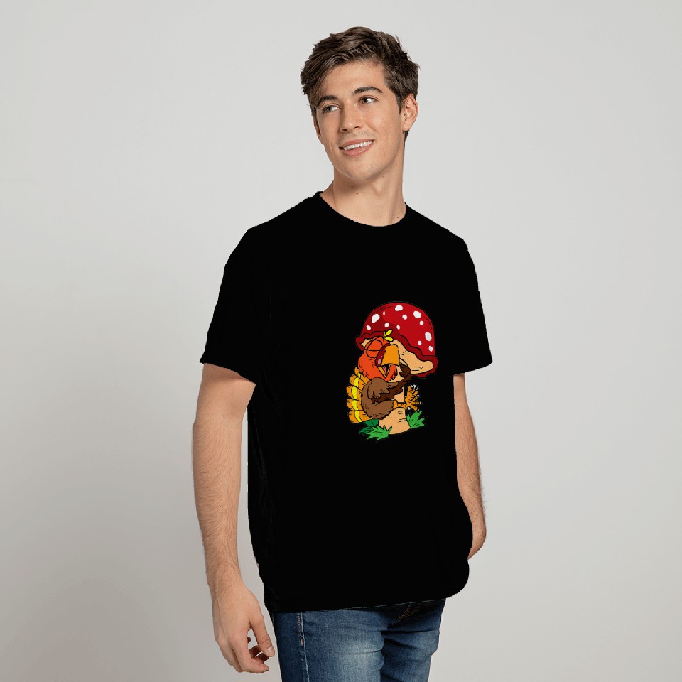 Turkey Hugging Mushroom Thanksgiving Day Bird Fall Autumn T-Shirts