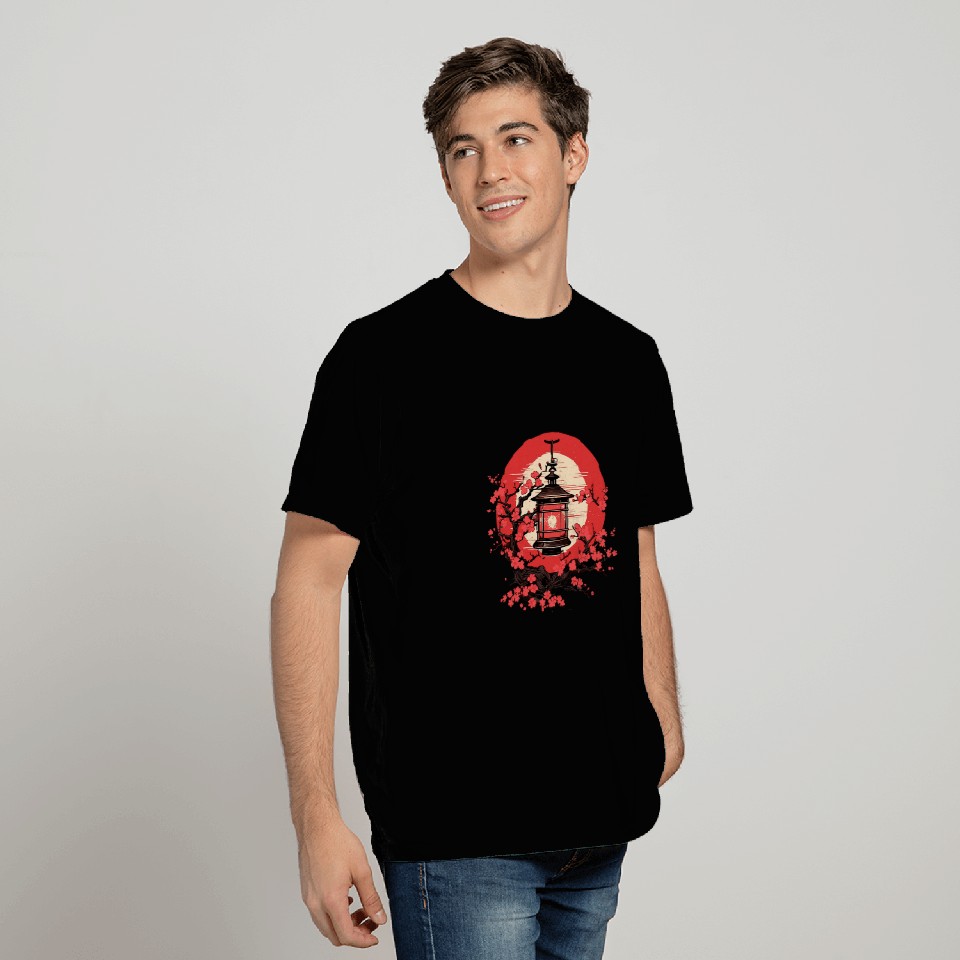 Japan Art Japanese Pagoda Lantern Sakura Blossom Aesthetic T-Shirts