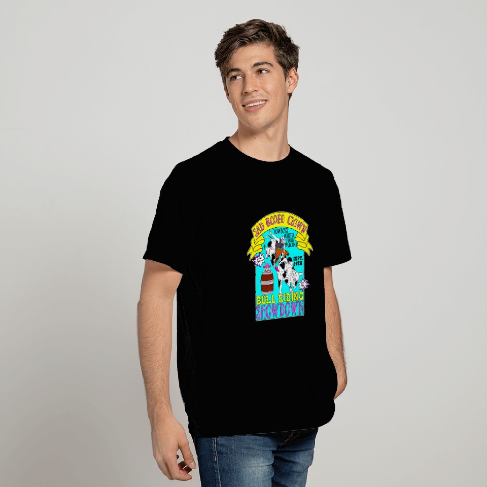 Sad Rodeo Clown Bull Riding Showdown Funny Animal Apparel T-Shirts