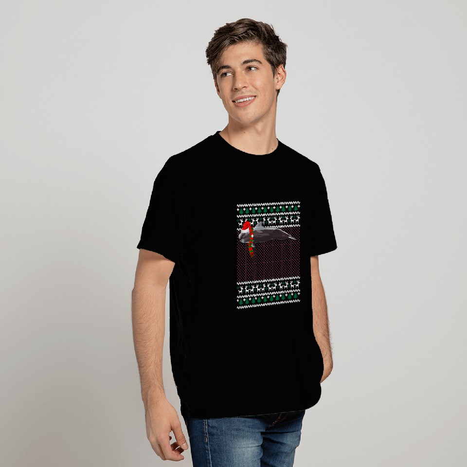 Funny xmass Santa Hat Long Finned Pilot Whale Ugly Christmas T-Shirts