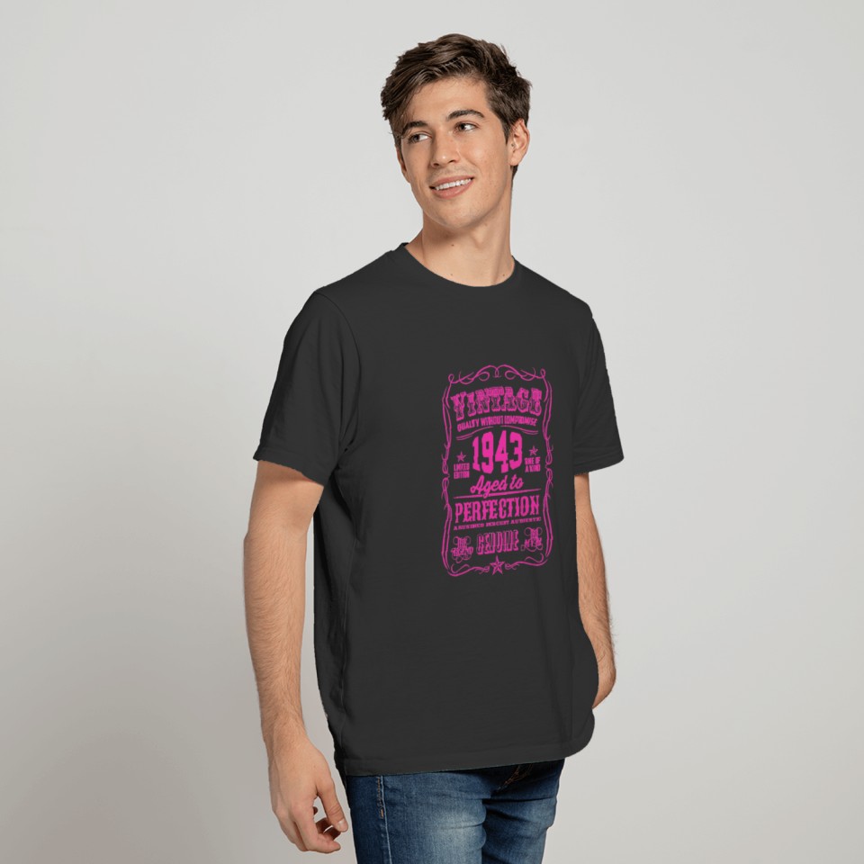Vintage 1943 Aged to Perfection Pink Print T Shirts