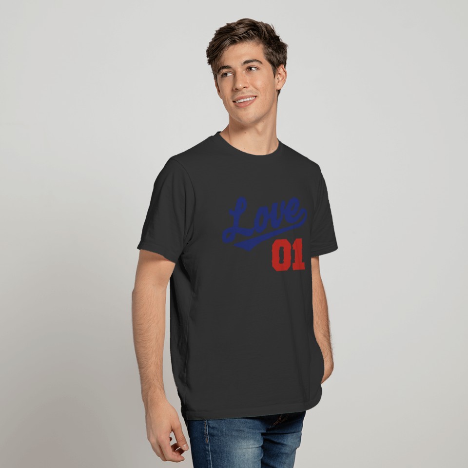 Love 01 - Cursive Team Design (Blue/Red Letters) T-shirt