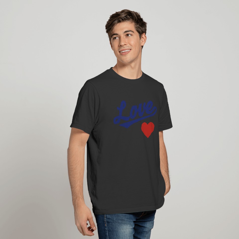 Love Heart - Cursive Team Design (Blue/Red) T-shirt
