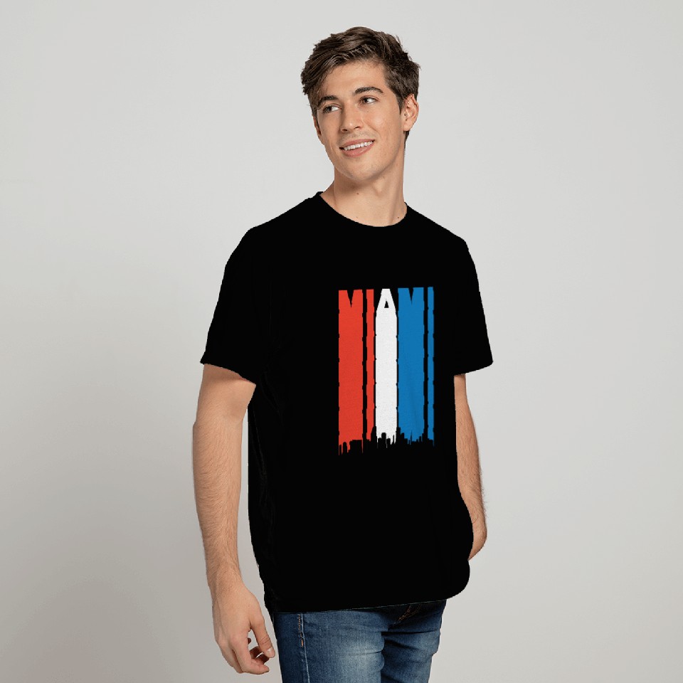 Red White And Blue Miami Florida Skyline T Shirts