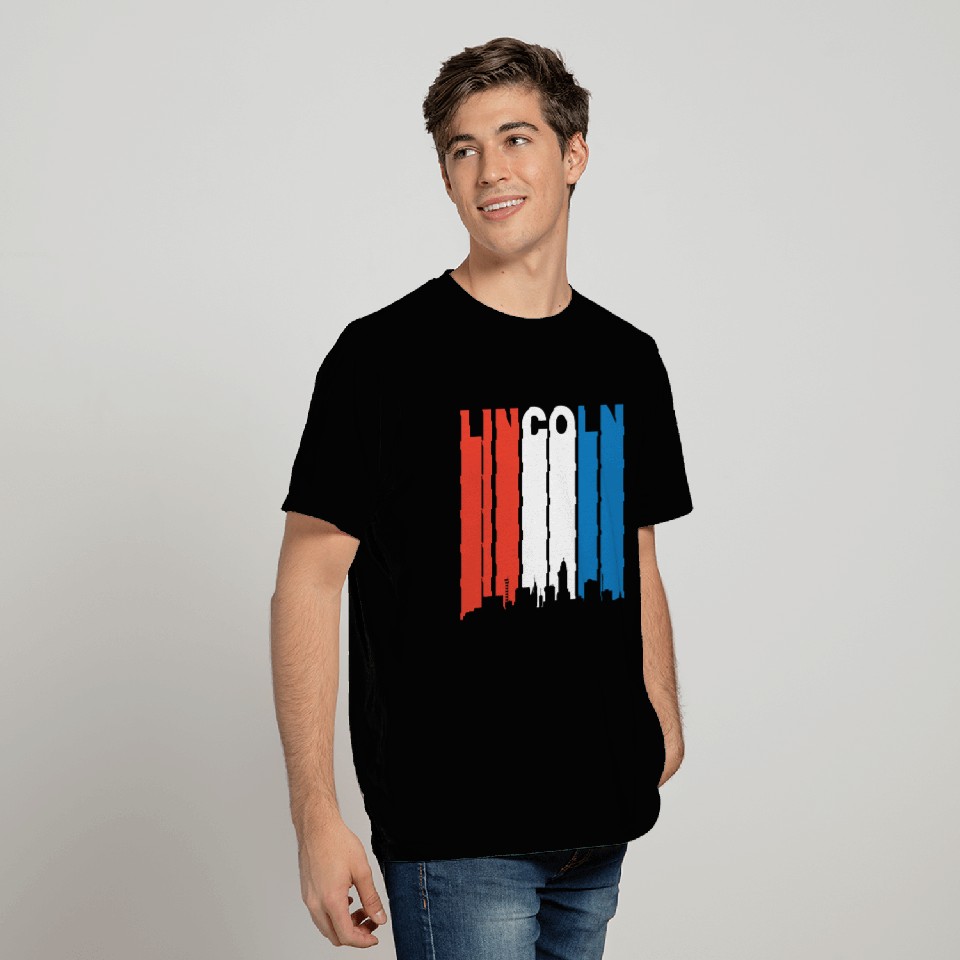 Red White And Blue Lincoln Nebraska Skyline T Shirts