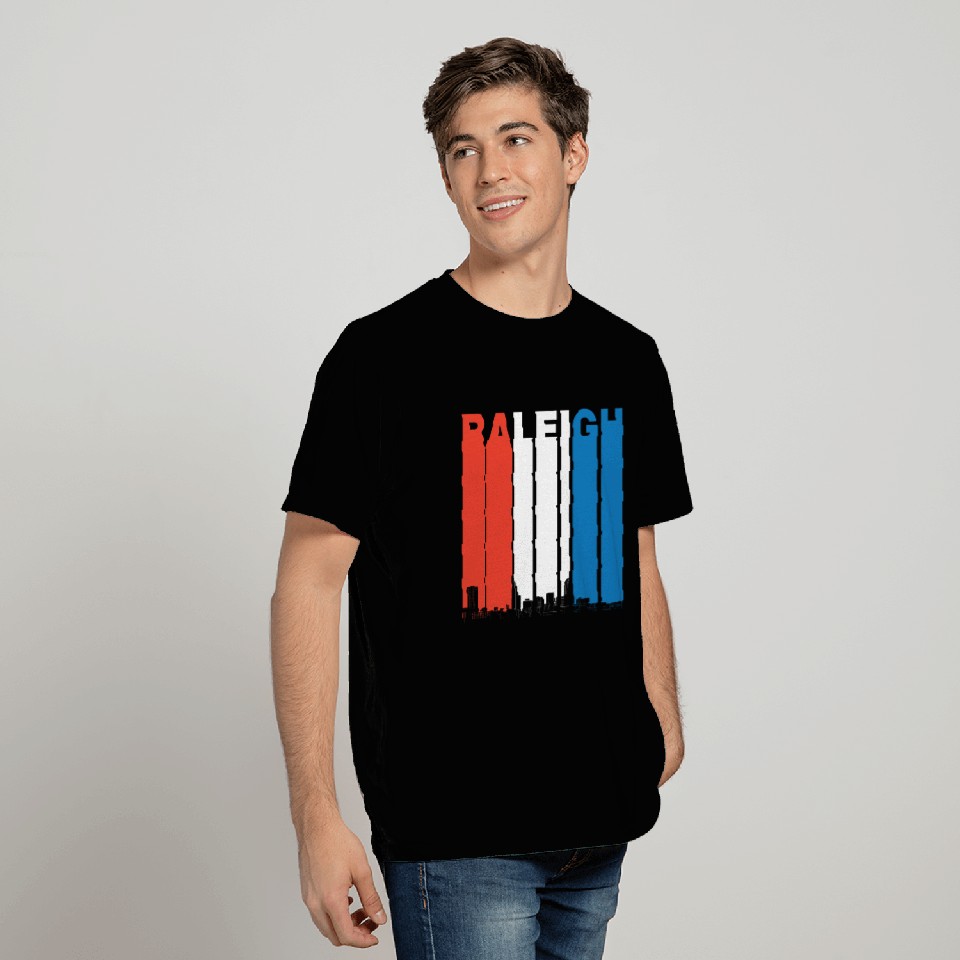 Red White And Blue Raleigh North Carolina Skyline T Shirts