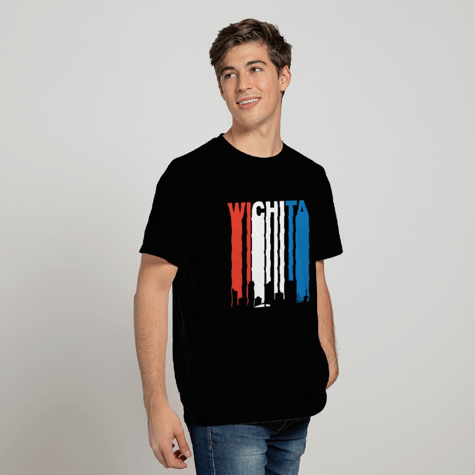 Red White And Blue Wichita Kansas Skyline T Shirts