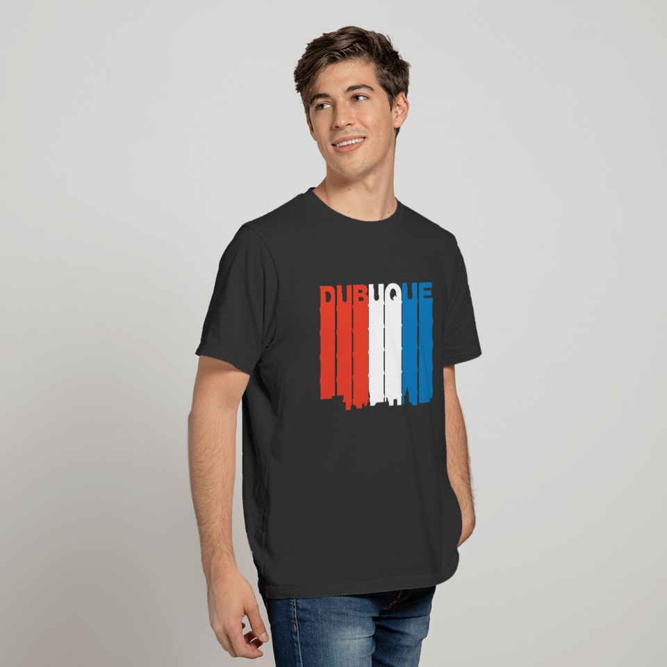 Red White And Blue Dubuque Iowa Skyline T-shirt