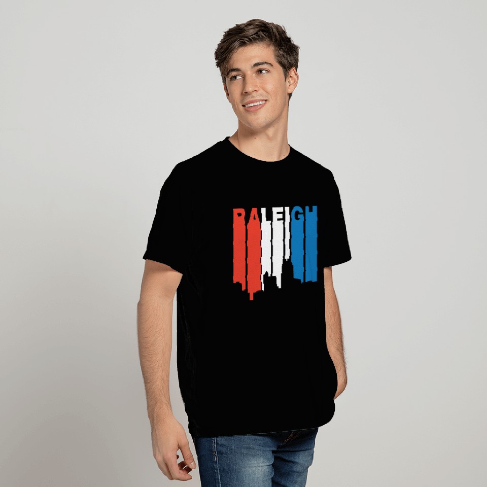 Red White And Blue Raleigh North Carolina Skyline T Shirts