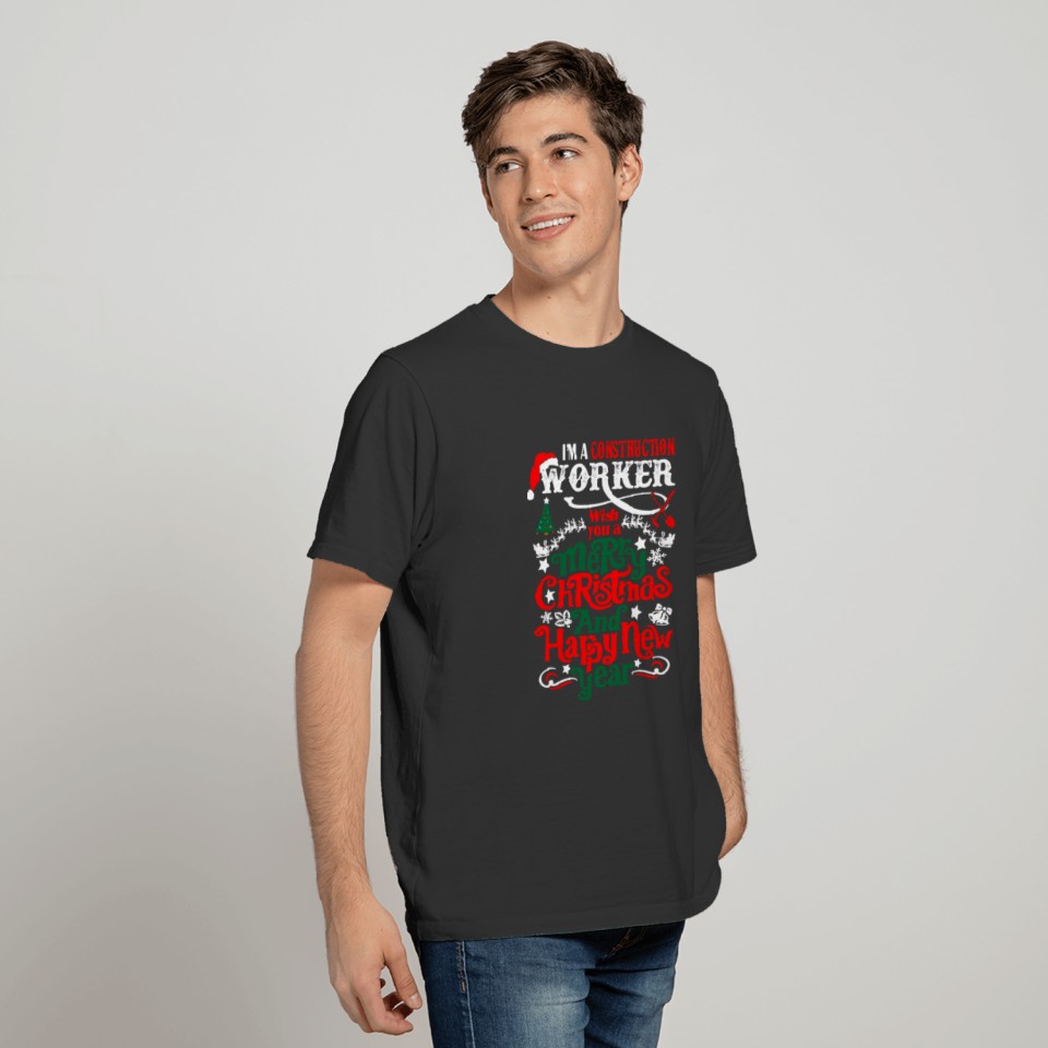 Construction Worker Merry Christmas Happy New Year T-shirt