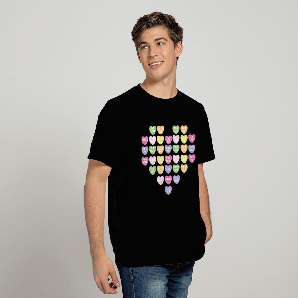 Candy Hearts Heart - White BG T Shirts