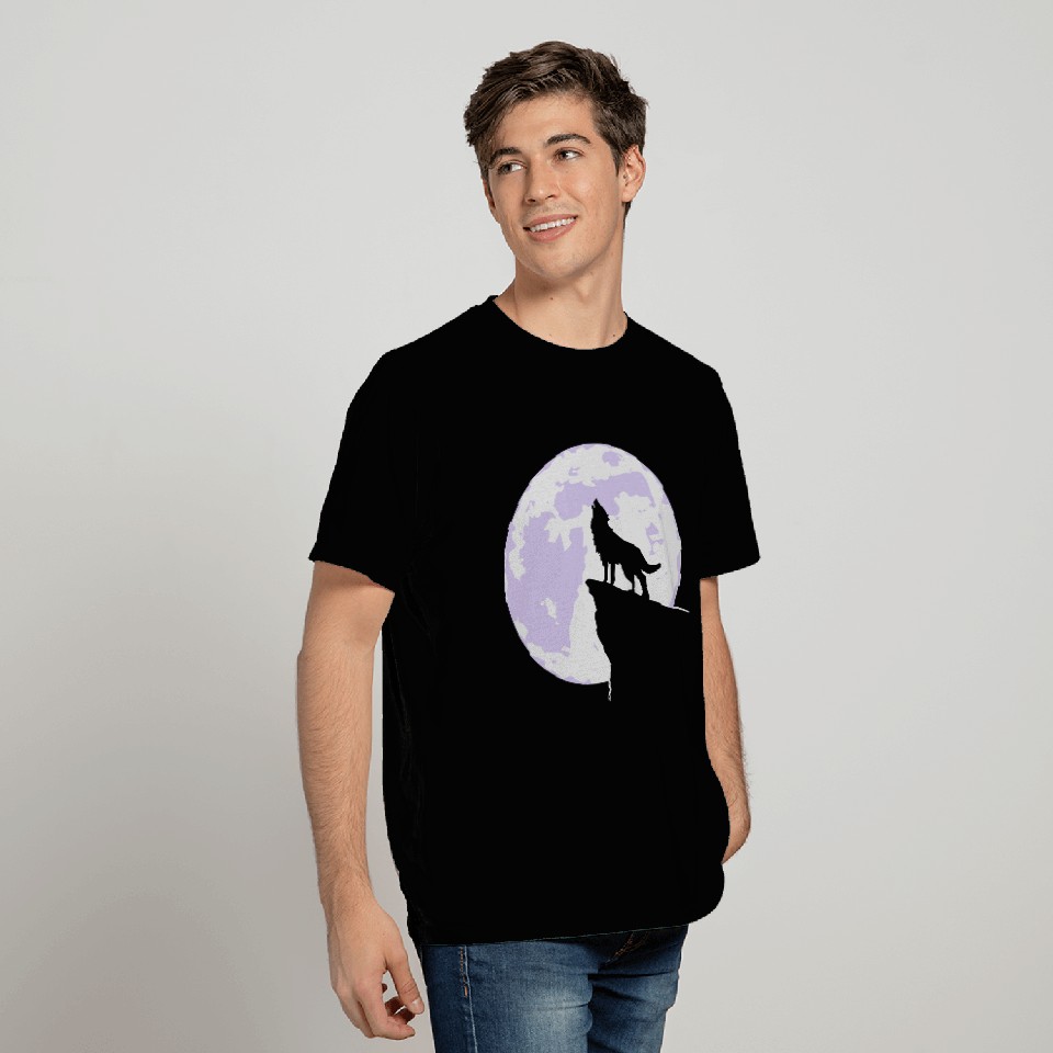 Howling wolf full moon space galaxy gift dog trend T Shirts