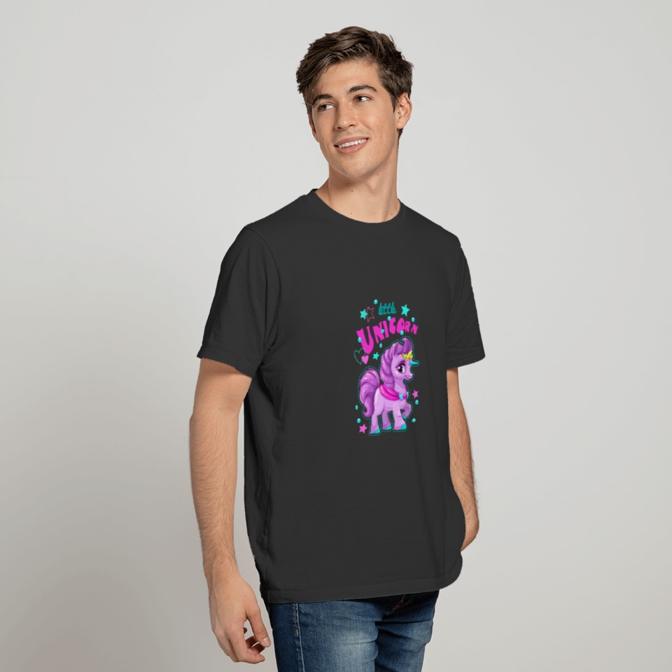 Little cute cartoon unicorn label T-shirt