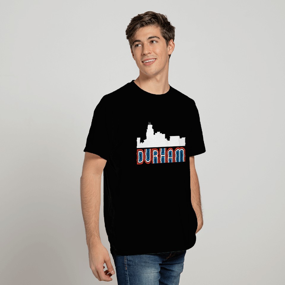 Red White Blue Durham North Carolina Skyline T Shirts