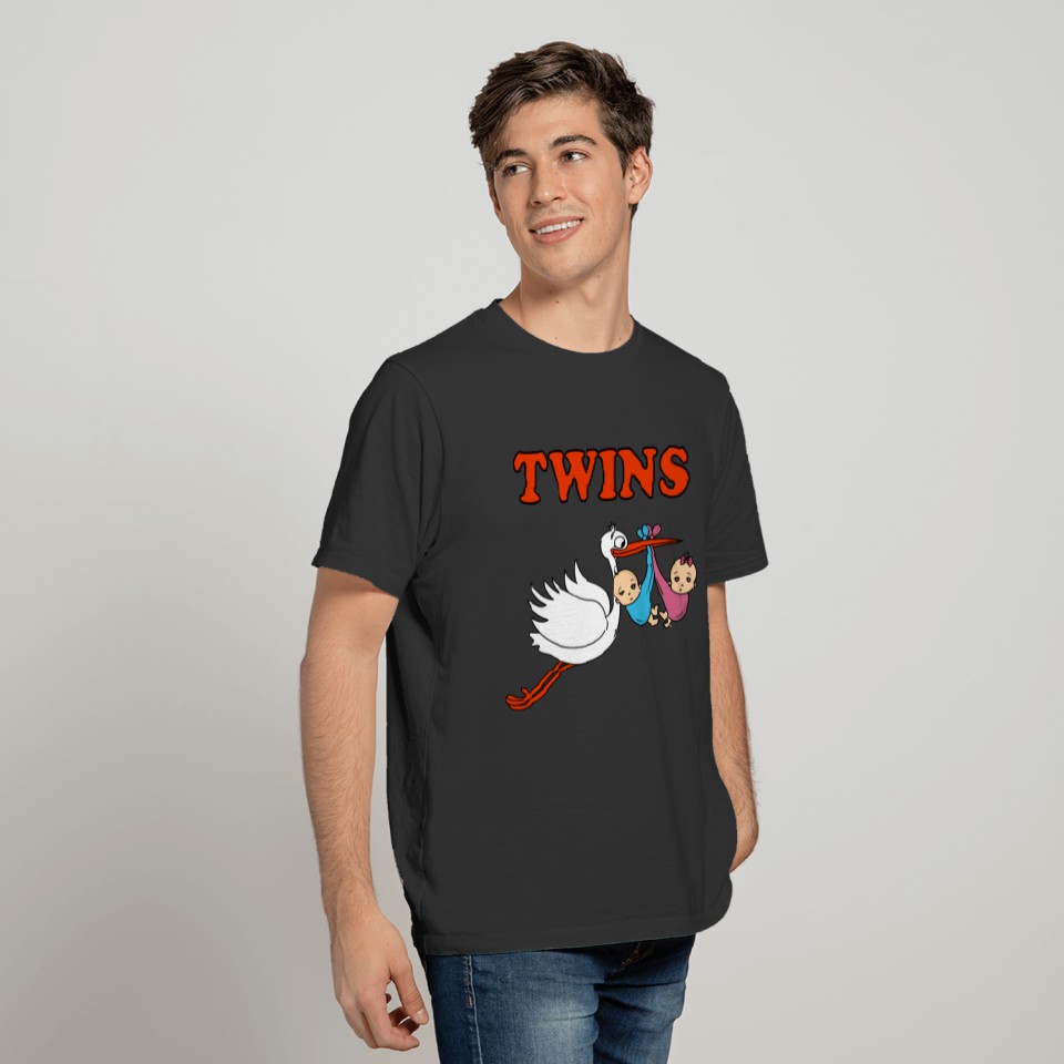 Twins Stork Boy Girl Pregnancy Pregnant Birth Baby T-shirt