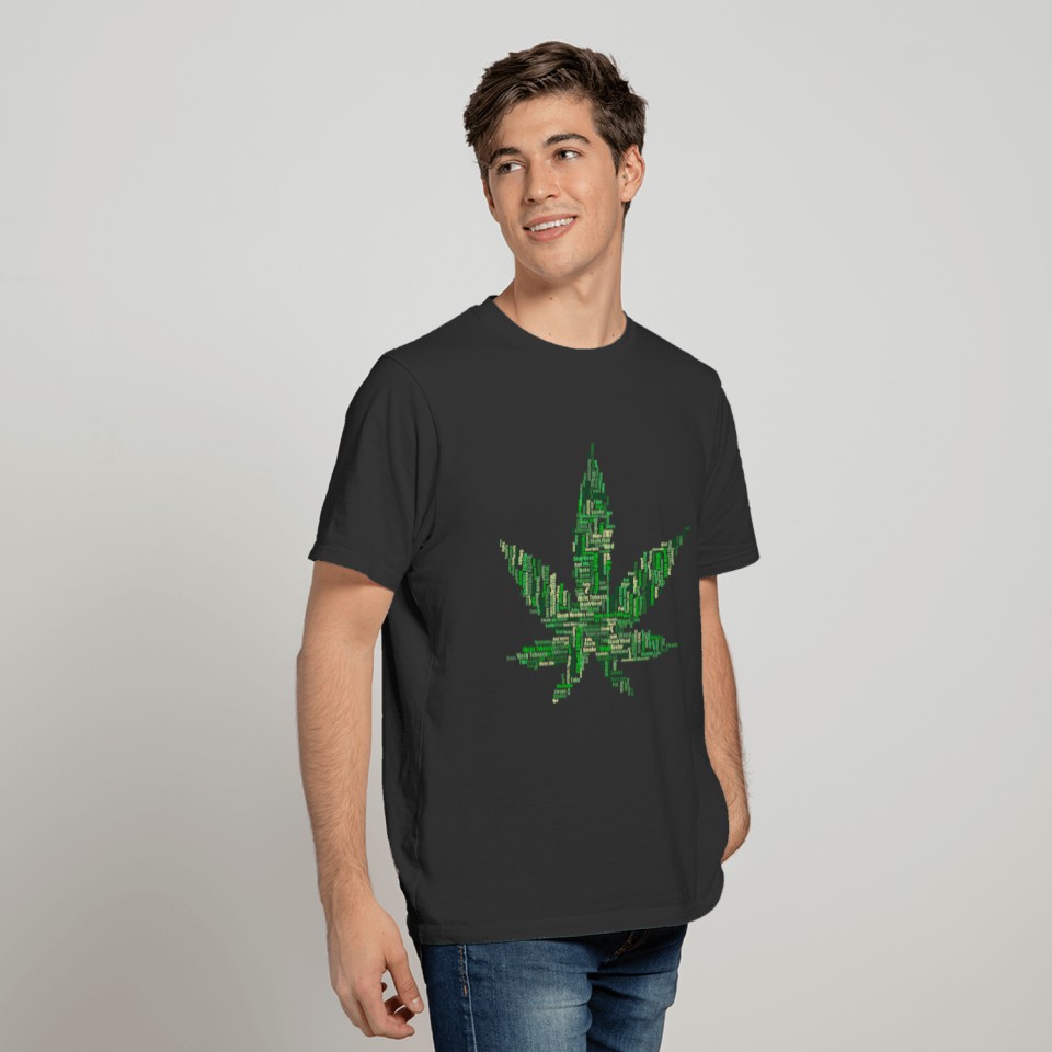 Marijuana Words Leaf 420 Cannabis Weed Ganja Herb T Shirts