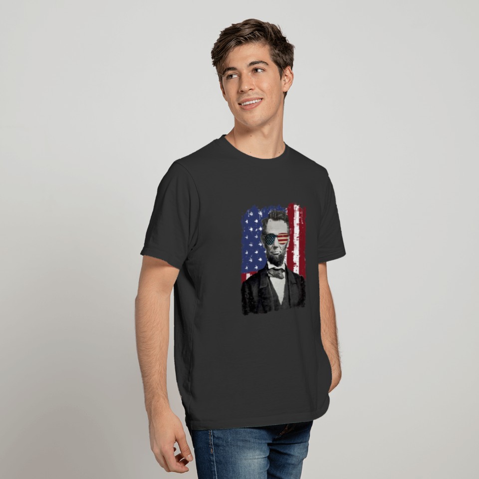 Abe Lincoln America USA Flag Style Patriotic Design T-shirt
