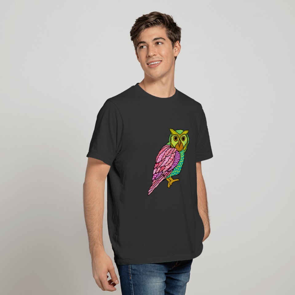 Colorful Owl Painted Art Nocturnal Bird Lover Cool T-shirt