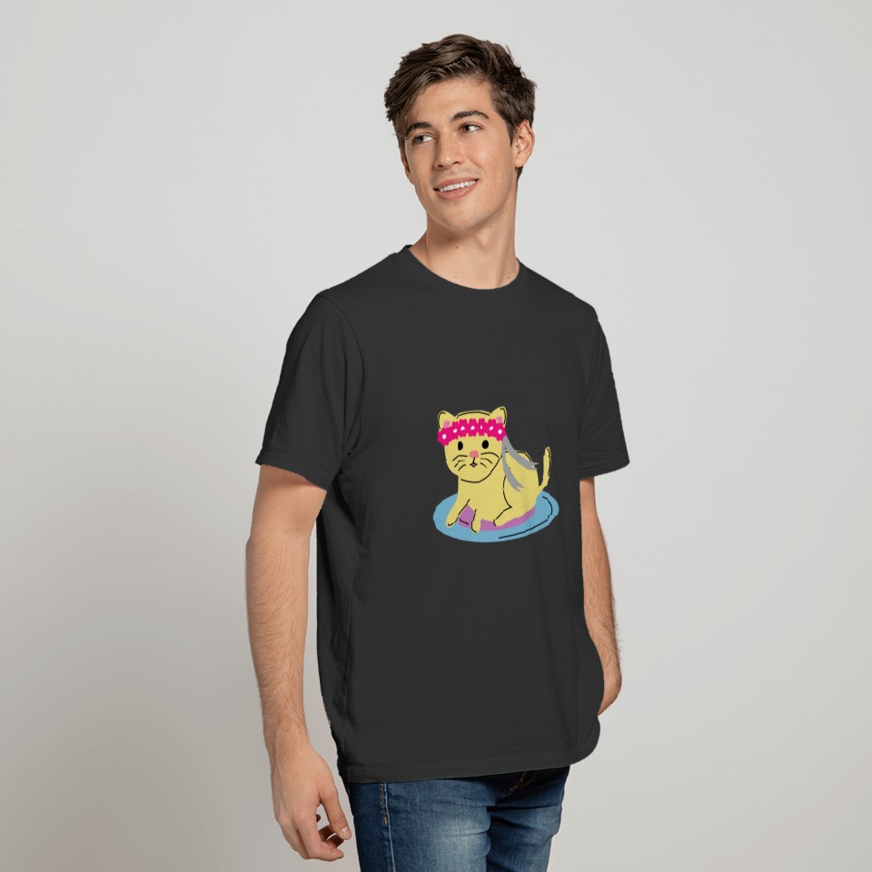 Cute cat with flower wreath in her hair T Shirts