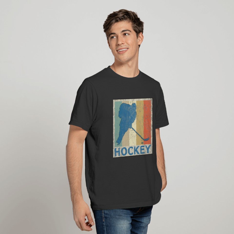 Retro VIntage Style Hockey Player Puck Stick T Shirts