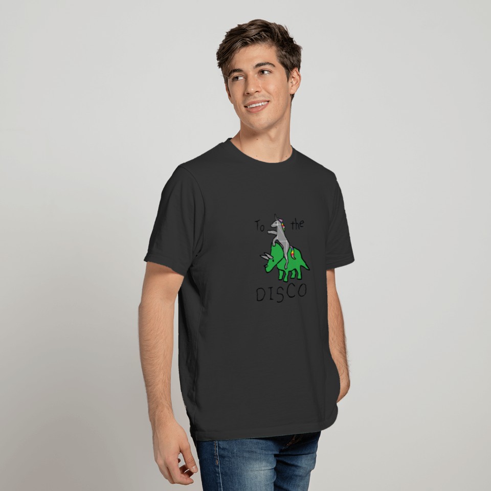 To The Disco Unicorn Riding Triceratops T Shirts
