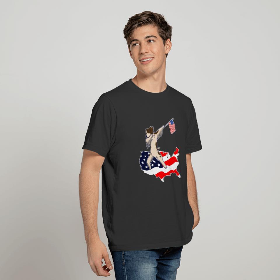 Funny Dabbing Brittany Spaniel Dog on American Fla T-shirt