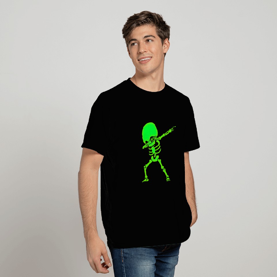 Dabbing Big Head Skeleton Neon Glow Funny T Shirts