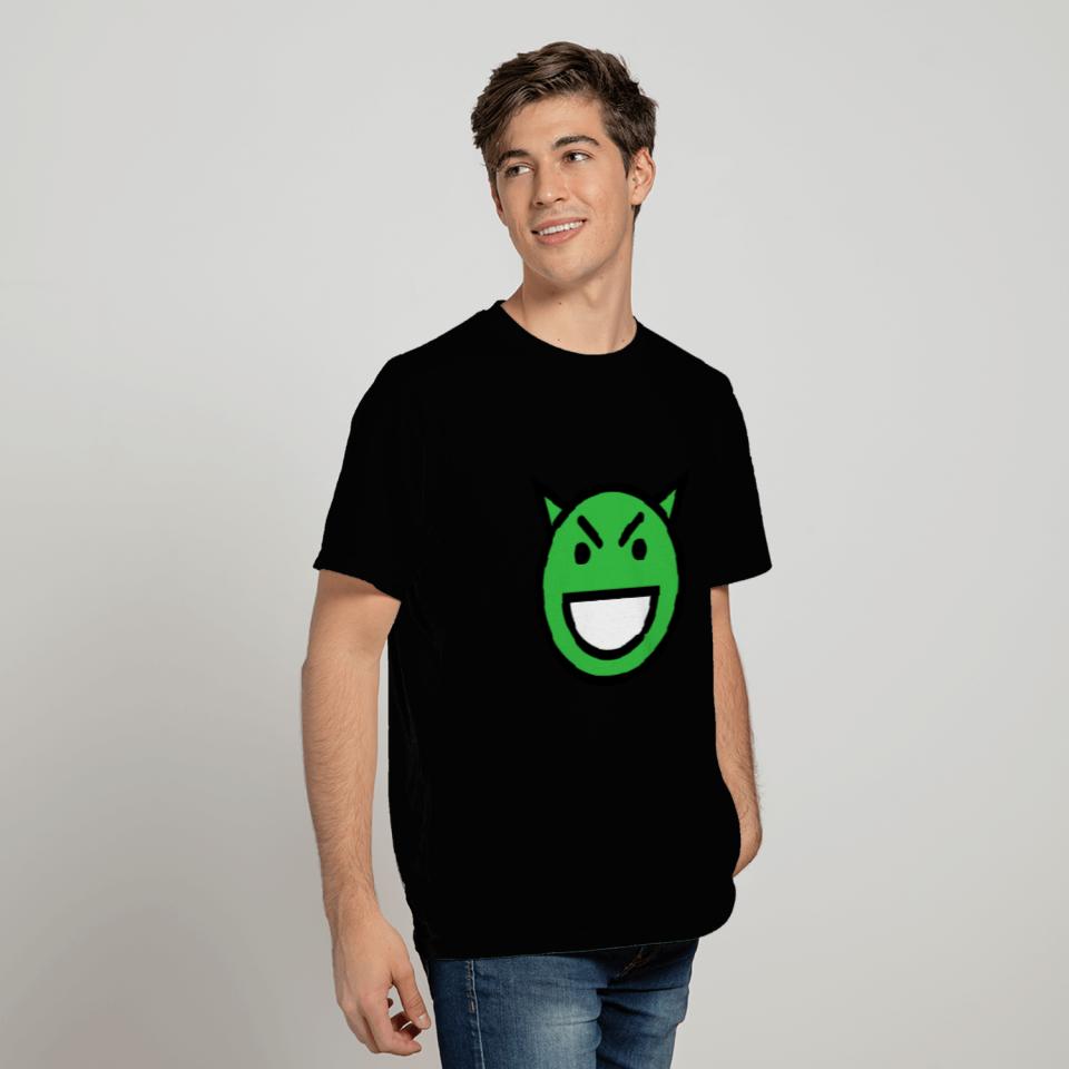 Smiley Face Laughing Evil Looking Devil Face Green T Shirts