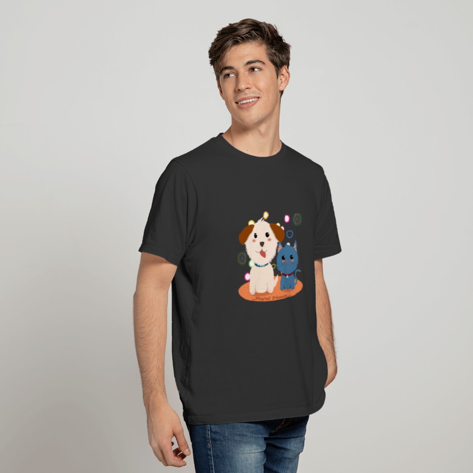 Dog and cat are playful friends T Shirts