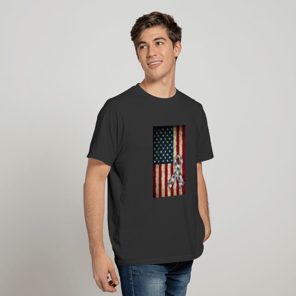 Autism Awareness American Flag Autism Ribbon T-shirt