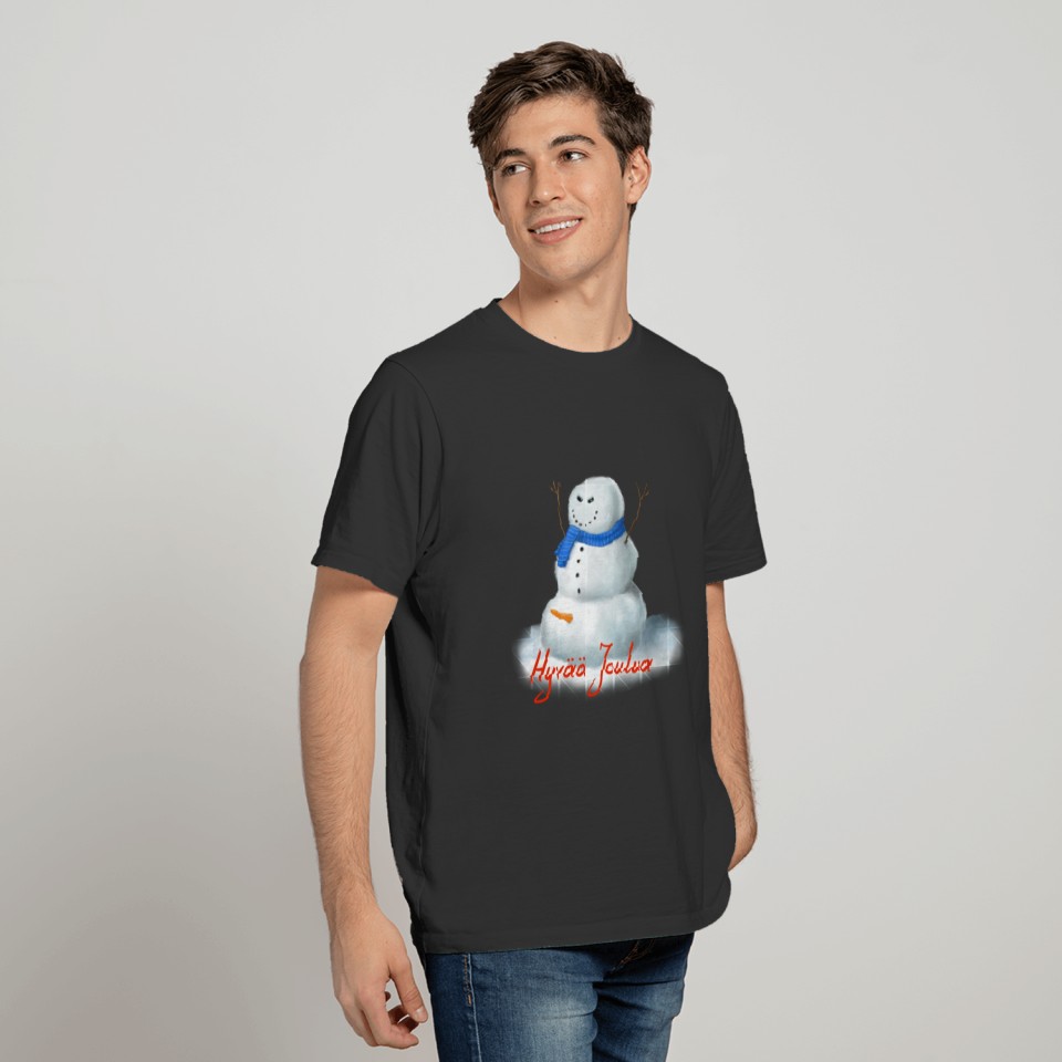 Evil Horny Snowman Santa Hat Scarf Hyvaa Joulua T-shirt