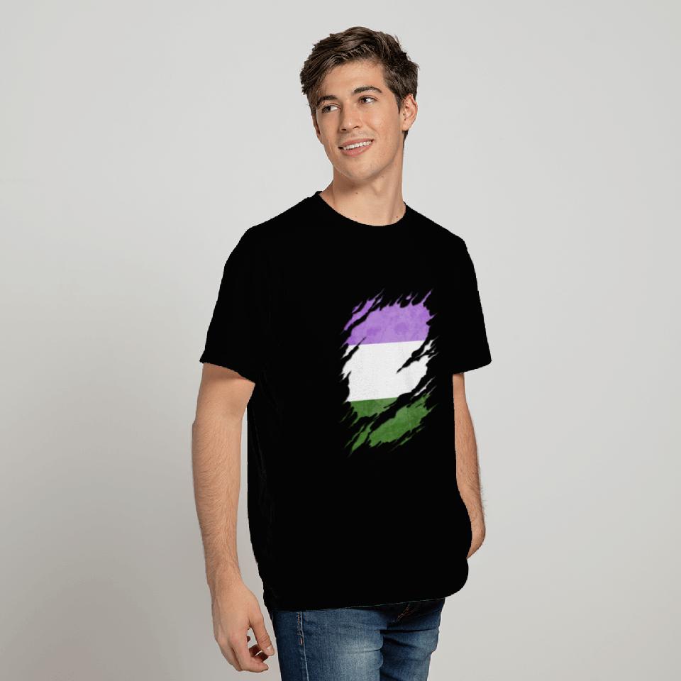 Genderqueer Pride Flag Ripped Reveal T Shirts