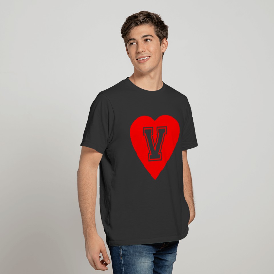 Heart Letter V Name Initials Spelling Love Gift T-shirt
