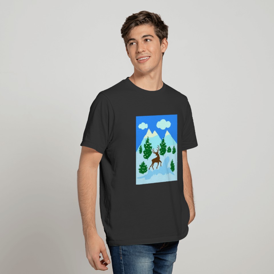 Winter Christmas XMAS Reindeer Landscape T-Shirt T-shirt