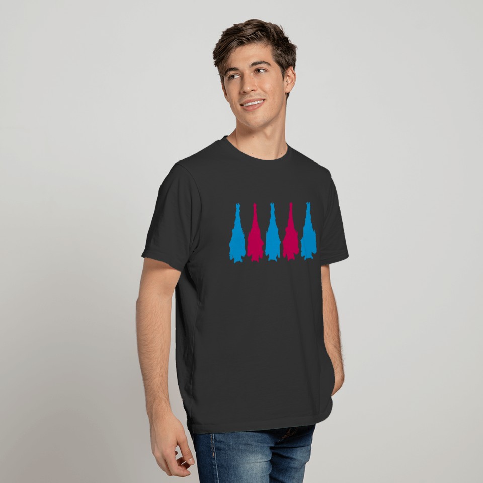 colorful many team friends group hanging bat silho T-shirt