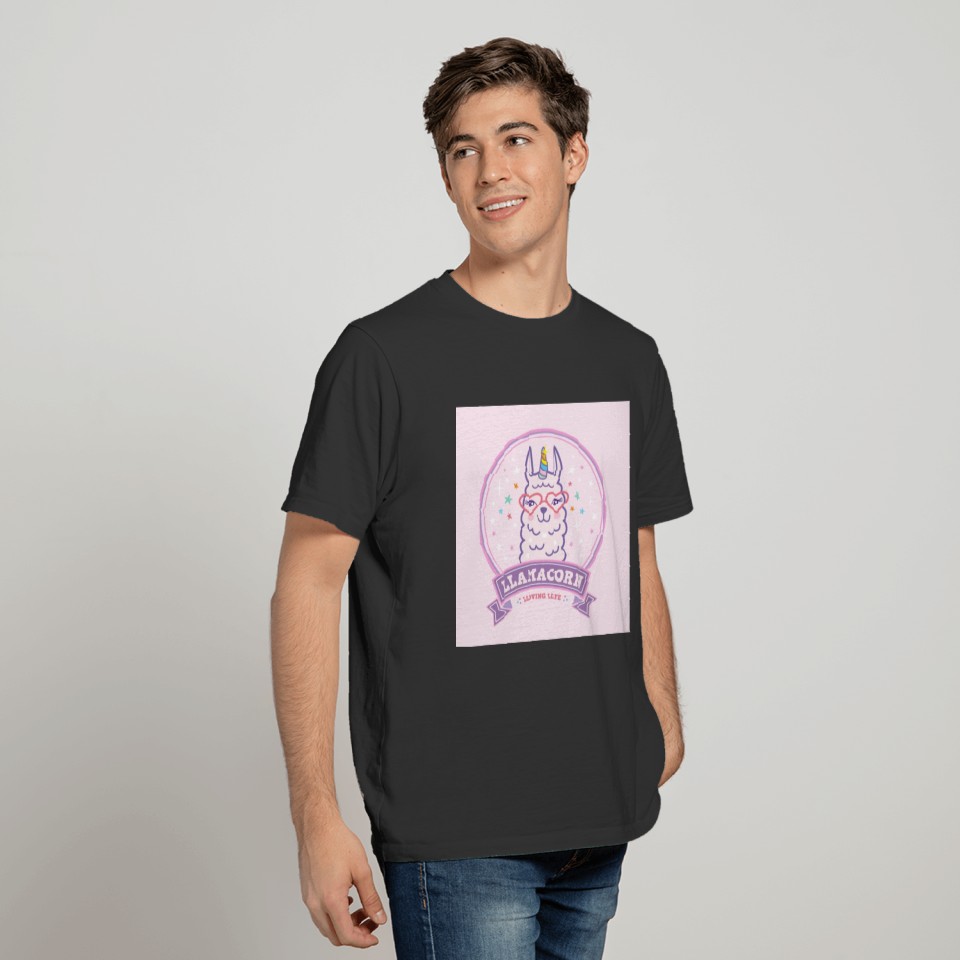 llamacorn llama unicorn love life poster pink gift T-shirt